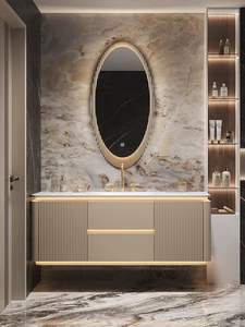 Mueble de tocador de baño de fregadero simple y doble moderno con lavabo de espejo para baños de hotel - Product Image 6
