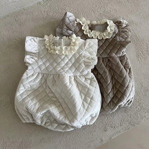 Encaje acolchado Color sólido elegante <span class=keywords><strong>bata</strong></span> otoño ropa de pana mono de manga larga bebé conjunto de traje de invierno - Product Image 3