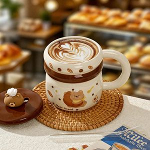 แก้วเซรามิคลายการ์ตูนหมีน่ารัก ขนาด 450 มล. พร้อมฝาปิดและหลอดแก้ว ดีไซน์สร้างสรรค์สำหรับเด็ก ใช้ดื่มนม กาแฟ - Product Image 3