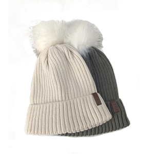 Bonnet d'hiver <span class=keywords><strong>en</strong></span> tricot côtelé avec pompon <span class=keywords><strong>en</strong></span> <span class=keywords><strong>fausse</strong></span> <span class=keywords><strong>fourrure</strong></span>, design personnalisé - Product Image 2