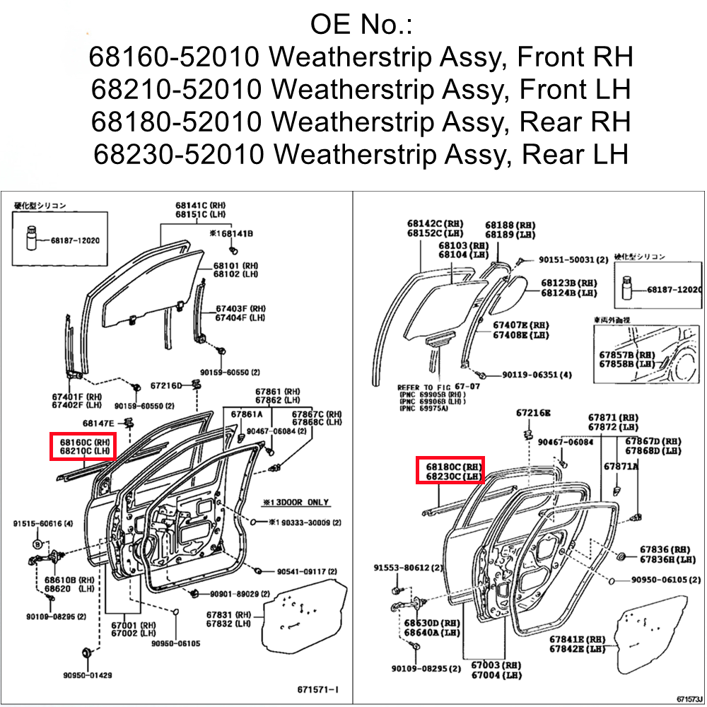 Cinghia Guarnizione Finestrini (Weatherstrip) In Gomma Per Toyota FJ Cruiser - Modanatura Nera - Foto 3