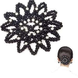 Strass Crochet <span class=keywords><strong>Chignon</strong></span> Couverture Élastique À La Main Crochet Perle Cheveux Snood Filet À Cheveux pour Femmes Filles Ballet Danse Patinage - Product Image 2