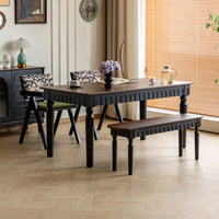 Französisch-Amerikanischer Stil Massivholz Esstisch aus Esche Antik-Finish Handbemaltes Geschnitztes Design 6-Sitzer Rechteckiger Esstisch für Zuhause