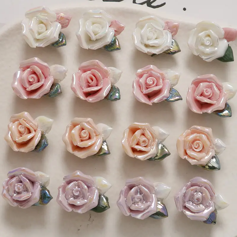Керамические бусины из цветка розы, 17 х22 мм