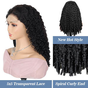 FH 5x5 Glueless French Curly Human Hair <b>Wig</b> with Spiral Curly Ends <b>Lace</b> Closure 200% Density Pre Plucked Curly <b>Wigs</b> Wholesale - Product Image 3