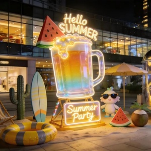 Instalación de Neón Personalizada con Temática de Fiesta de Verano para Exteriores, Instalaciones para Fotos en Plazas Comerciales, Neón de Gran Escala con Forma de Jarra de Cerveza de FRP - Product Image 1