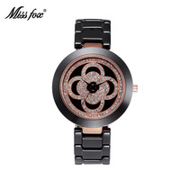 Montre pour femme élégante en céramique, trèfle à quatre feuilles, étanche, sertie de diamants. Vente directe d'usine.