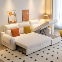 Cremefarbenes L-förmiges Schlafsofa Modernes Wohnzimmer-Ausziehsofa für Zuhause Hochwertiges Beliebtes Stoffsofa mit Stauraum