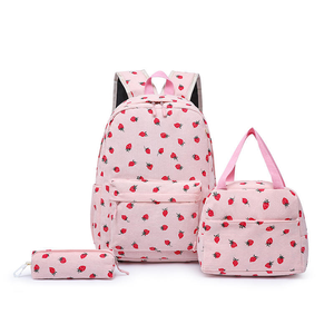 2026 New Three-piece Set Girls' Corduroy Printed Strawberry Lightweight Strap Backpack Large Capacity Shoulder Bags for Women - Product Image 1