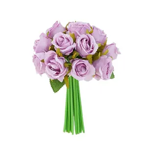 Ramo de rosas artificiales de cristal azul blanco con 12 cabezas, precio razonable, telón de fondo, flores de boda, ramos de novia
