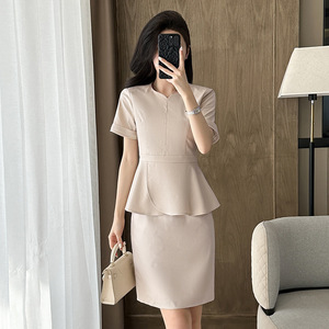 Women's Professional Suit Set Short Sleeve Summer Office Lady Breathable Crepe Fabric Elegant Style - Product Image 2