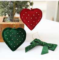 En gros, Pendentif décoratif en forme de cœur avec nœud rembourré pour sapin de Noël, décoration de Noël et vitrine