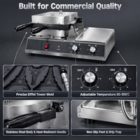 Gaufrier Électrique Tour Eiffel Professionnel Antiadhésif 3 Gaufres par Lot Design Réversible 1700W pour Snack-bar