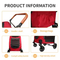Poussette pour chien pour grands chiens-Wagon pour chien poignée réglable et lucarne en maille respirante, double entrée, 4 roues adaptées aux petits, moi