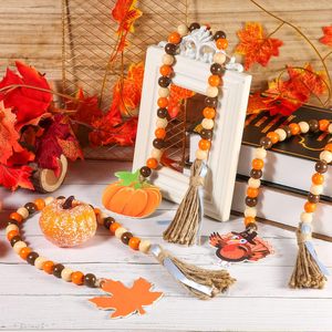 Factory Price Reusable Indoor Use Fall Autumn Home Party Tray Decor Thanksgiving <strong>Wooden</strong> Bead Garland Tassel Leaf <strong>Pumpkin</strong> Turkey - Product Image 6