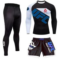 Ensemble de 3 Pièces de Vêtements MMA pour Homme, Rash Guard de Jiu Jitsu Brésilien, Grappling BJJ et Boxe, Vêtements de Sport avec Shorts pour la Salle de Sport