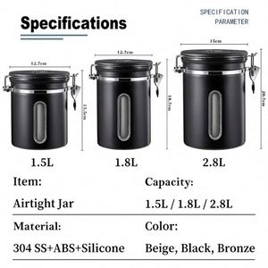 Recipiente Hermético para Café de Acero Inoxidable 304 de Grado Alimenticio, 1.5L, con Ventana de Visualización, Logotipo Personalizado, Contenedor para Almacenar Granos de Café para Oficina - Product Image 3