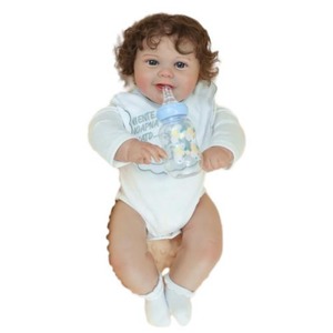 Venta al por mayor realista recién nacido suave silicona dibujos animados babero blanco Onesie bebé muñeca de juguete - Product Image 3