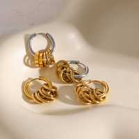 Boucles d'oreilles créoles en acier inoxydable, anneaux circulaires, boucles d'oreilles bicolores argent et or plaqué, boucles d'oreilles créoles épaisses pour femmes