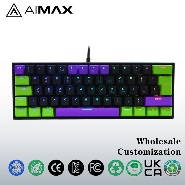 Three Color purple Mechanical Switch Wired Magnetic Gaming RGB Backlit 61 Keys Anti-Ghosting Programmable High Performance