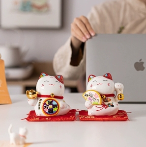 هدية تمثال ياباني من البورسلين مقاس 4 بوصات * * 10 مانيكي نيكو أبيض من السيراميك بنك نقود القط المحظوظ - Product Image 5