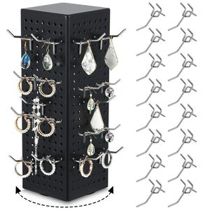 Rotating Jewelry Display Rack With Pegboard Hooks For Earrings And Keychains Storage Organizer 360 Degree Turntable Display - Product Image 1