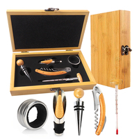 LATROU-Ensemble d'accessoires pour le vin en bambou durable, 5 pièces, boîte cadeau, ouvre-bouteille, anneau verseur, prix d'usine, Noël 2023