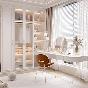 Modern özel yapılmış beyaz L şekilli tik ahşap klasik basit MDF son dolap oturma odası yatak odası dolapları tasarım