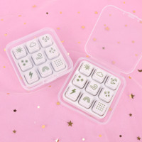Set Stempel Mini Kustom - 9 Stempel Terhubung Alat Tulis Kawaii Kreatif Keyboard Akun Stempel Kustom Kartun