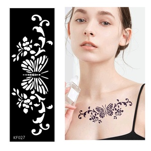 En gros, pochoir de tatouage éphémère ajouré pour animaux de compagnie, motif floral style Ins, pochoir autocollant de tatouage <span class=keywords><strong>Hanna</strong></span> - Product Image 1