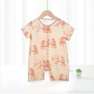 Lindo Mono de Algodón con Estampado de Elefante, Manga Corta, para Bebés, Unisex, Ropa de Verano, Cierre de Botones, Cuello Redondo - Product Image 1