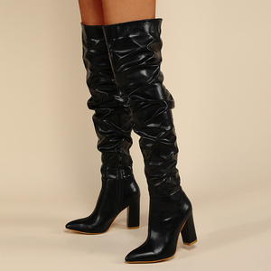 De Dama Large Size 2025 Wrinkle Thigh High Chunky Heel <b>Boots</b> Women Shoes for Winter - Product Image 1