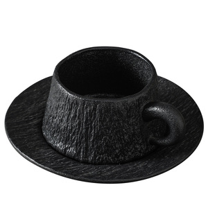 Ensemble tasse à <span class=keywords><strong>café</strong></span> et soucoupe <span class=keywords><strong>en</strong></span> céramique motif pierre, texture minimaliste, noir et blanc mat, 10 oz, pour couple, anniversaire - Product Image 1