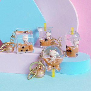 Nouveau porte-clés en acrylique mignon 2023, porte-clés en forme de boîte de lait flottante à l'huile, porte-clés liquide en forme de tasse de thé au lait à sable mouvant - Product Image 5