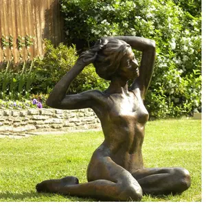 Metal craft erotic decor art brass naked lady girl sculpture bronze kneeling woman statue