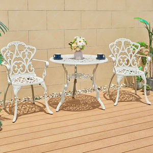 सफेद कास्टिंग आँगन बिस्ट्रो डाइनिंग सेट आउटडोर फर्नीचर Armrest के साथ टिकाऊ दौर एल्यूमीनियम मेज और 2 सीटर कुर्सियों - Product Image 1