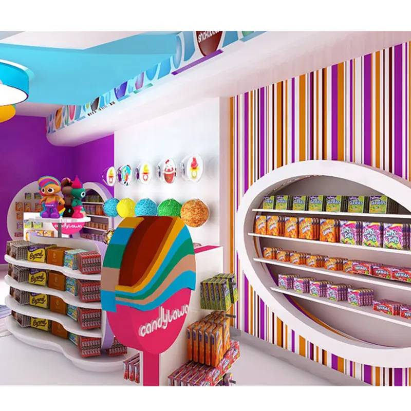 3D sweets shop design snack rack for candy store interior design cotton candy display furniture