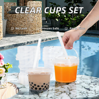 Gobelets en plastique transparent avec couvercle, réutilisables, avec poignée, pour café glacé, smoothies, glaces, robustes, sans danger pour les aliments, étanches