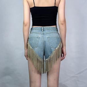 Shorts de mezclilla de cintura alta para mujer, diseño personalizado con borlas, cómodos para el verano - Product Image 3