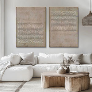 हस्तनिर्मित कैनवास बेज वाबी साबी दीवार कला सेट 2 तटस्थ जापानी शैली पृथ्वी टोन पेंटिंग घर सजावट - Product Image 5