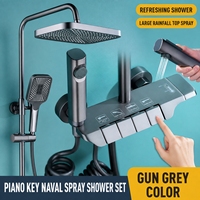 Mitigeur de douche thermostatique mural 4 voies à touches piano, finition bronze, avec pommeau de douche pluie, douchette à main, pulvérisateur de bidet et robinet de remplissage de baignoire