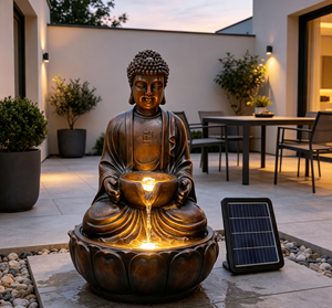 <span class=keywords><strong>Fontaine</strong></span> d'eau <span class=keywords><strong>solaire</strong></span> <span class=keywords><strong>Bouddha</strong></span> assis sur lotus pour la décoration extérieure et de jardin - Product Image 4