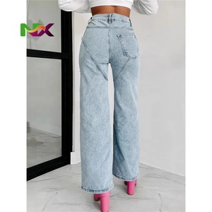 <span class=keywords><strong>Jeans</strong></span> Casual da Donna Personalizzati Taglie Forti <span class=keywords><strong>Jeans</strong></span> Ecoparty da Donna Gamba Larga Alta Qualità Denim Blu Ultimo Design con Buchi e Strappi - Product Image 4