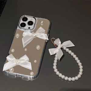 Sang trọng Bow Knot Gương điện thoại di động trường hợp đối với iPhone 17 Pro Max ngọc trai Bow chuỗi Hàn Quốc Ins phong cách của phụ nữ bìa cho Iphone 15 16 - Product Image 3