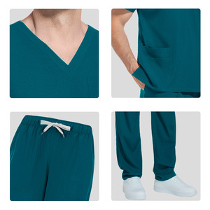 Women Hospital Uniform Scrub <b>Set</b> V-Neck Top And Pants Moisture Wicking Elastic Quick Drying Split <b>Set</b> For Nurses <b>Doctors</b> - Product Image 2