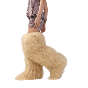 Botas de Piel Mongola Largas para Mujer, 70 cm de Altura, Cálidas para Invierno, Suela Gruesa de PVC, Peluche Suave, Botas de Moda por Encima de la Rodilla para Exteriores - Product Image 4