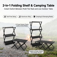 Table de camping pliante en aluminium 2-en-1 avec logo personnalisé, cadre en X, portable, pour le camping en plein air, les pique-niques, la plage, le jardin, la cour