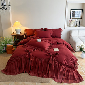 Juego de Ropa de Cama de Algodón de Cuatro Piezas con Diseño Romántico Francés de Princesa Nuo Xiao, Funda de Edredón con Encaje Retro, Ropa de Cama Premium - Product Image 1