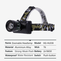 Puissant Zoomable Tête Torche Lampe Lampe De Poche Étanche Pêche Chasse T6 LED Zoomable Rechargeable Phare