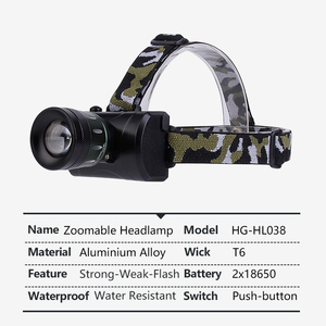 Mạnh mẽ Zoomable đầu Torch đèn Pin đèn pin không thấm nước câu cá săn bắn T6 LED Zoomable sạc đèn pha - Product Image 5